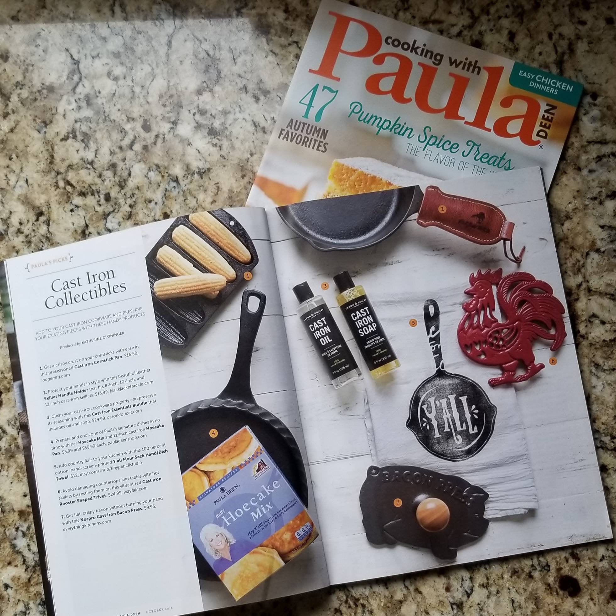 Black Jacket Tackle Company had their cast iron skillet handle holder featured in Cooking with Paula Deen magazine