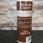 Fiebing's Mink Oil leather conditioner and weatherproofing in liquid form back of bottle
