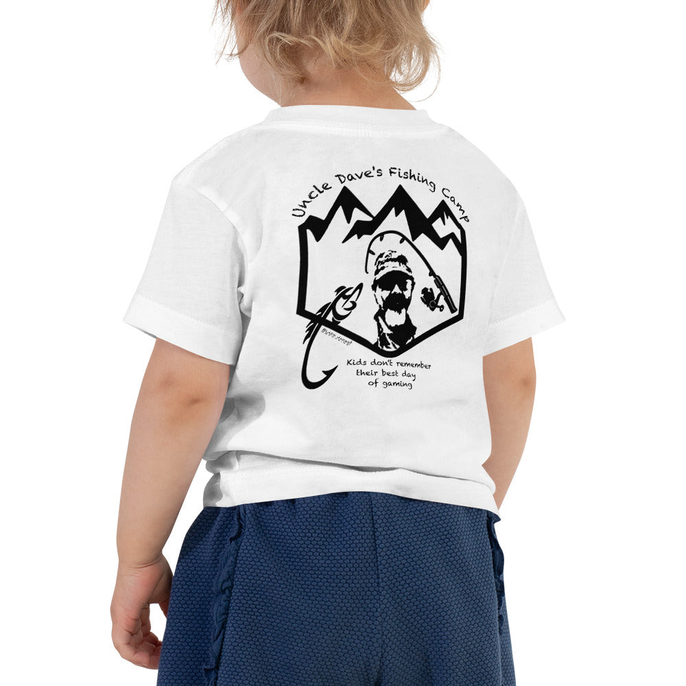 Uncle Dave Fishing Camp Logo Tee for Toddlers in Black Print 2T